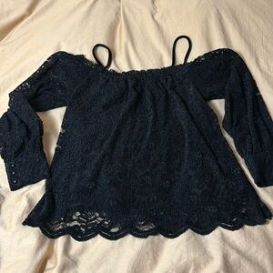 ANTHROPOLOGIE Eri+ Ali Black Lace & Velvet Top